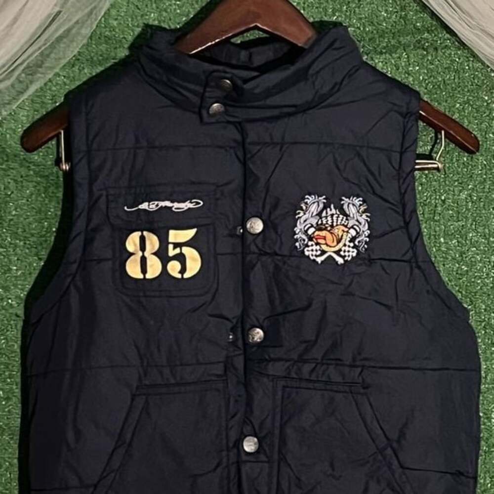 Unisex Ed Hardy Navy Blue Quilted Equestrian Vest